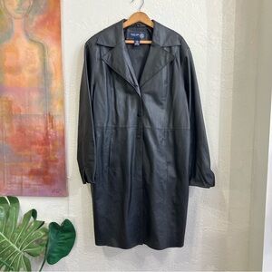 Venezia Jeans Black Leather Trench Coat Jacket 3x  22/24